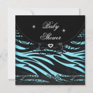 Invitation Fête de naissance garçon fille Bébé Zèbre bleu noi