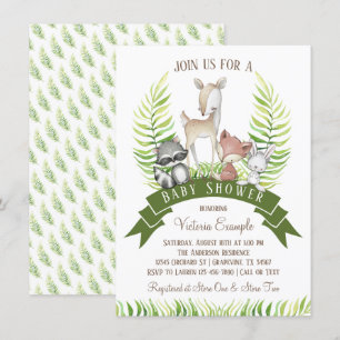 Invitation Fête de naissance garçon forêt animaux verdure