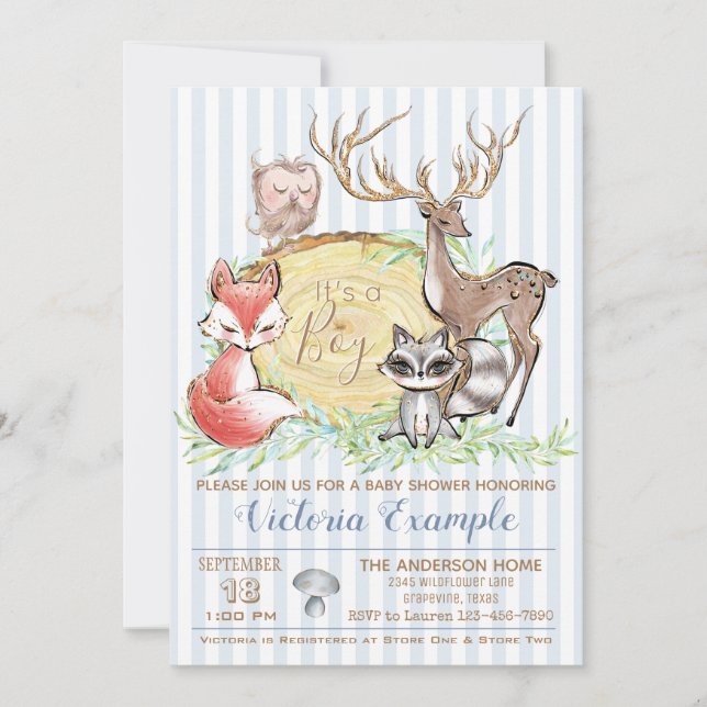 Invitation Fête de naissance garçon forêt boisée (Devant)