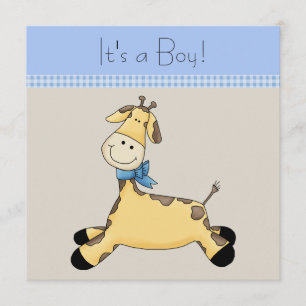 Invitation Fête de naissance garçon girafe Bleu Marron