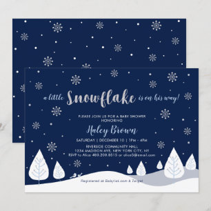 Invitation Fête de naissance garçon Hiver merveilleux Navy &