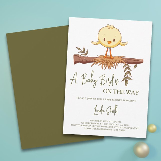 Invitation Fête de naissance garçon moderne Nid d'oiseau (Modern A Baby Bird is on the Way Boy Baby Shower Invitation by Kinda Cute by Patricia Alvarez)