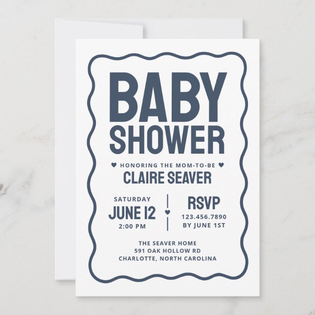 Invitation Fête de naissance garçon Navy moderne (Devant)