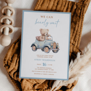 Invitation Fête de naissance garçon ours en peluche bleu mode