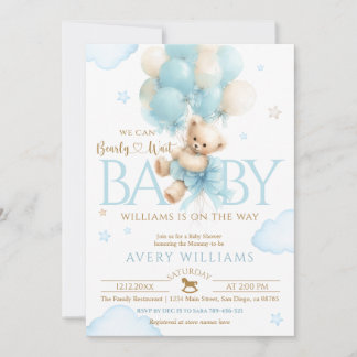 Invitation Fête de naissance garçon ourson bleu
