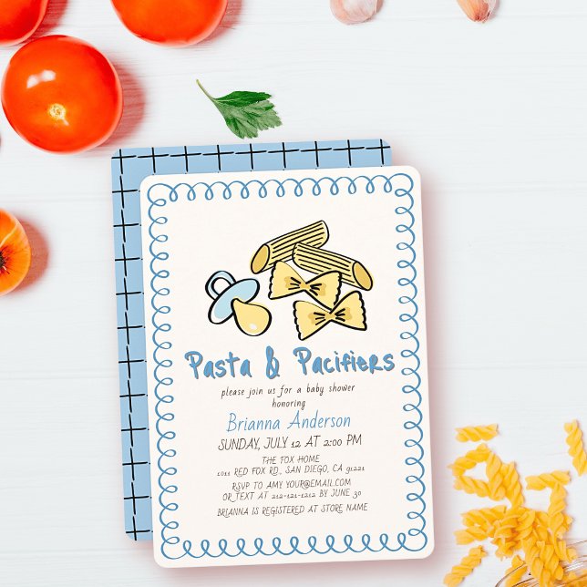 Invitation Fête de naissance garçon Pasta & Pacifiers Doodle  (Créateur téléchargé)
