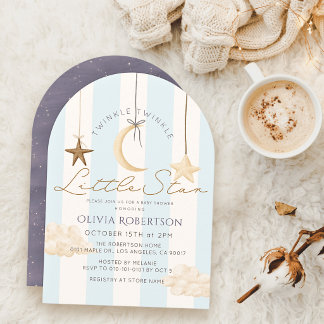 Invitation Fête de Naissance Garçon Rayures Bleues Twinkle Li