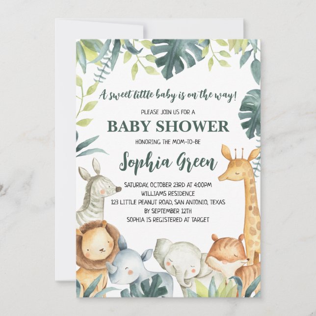 Invitation Fête de naissance garçon safari jungle (Devant)
