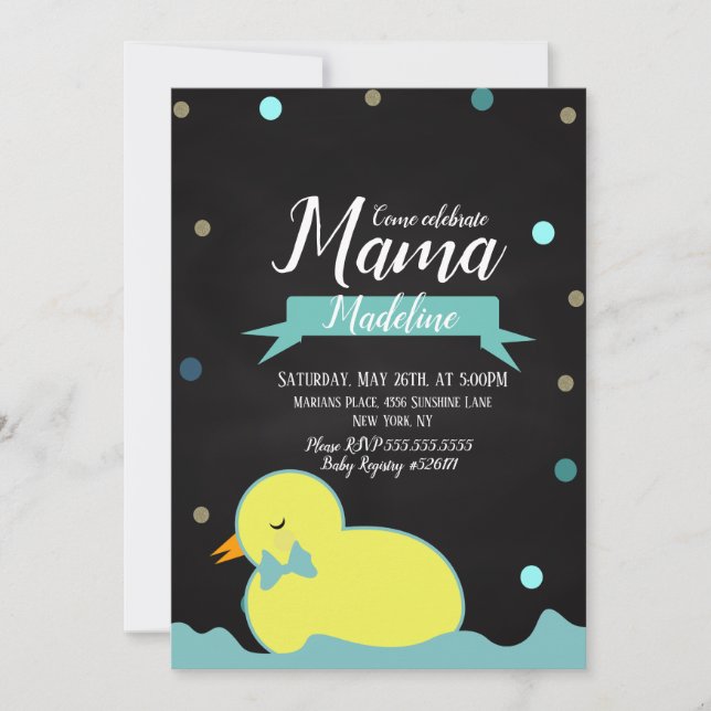 Invitation Fête de naissance garçon tableau noir canard doré  (Devant)
