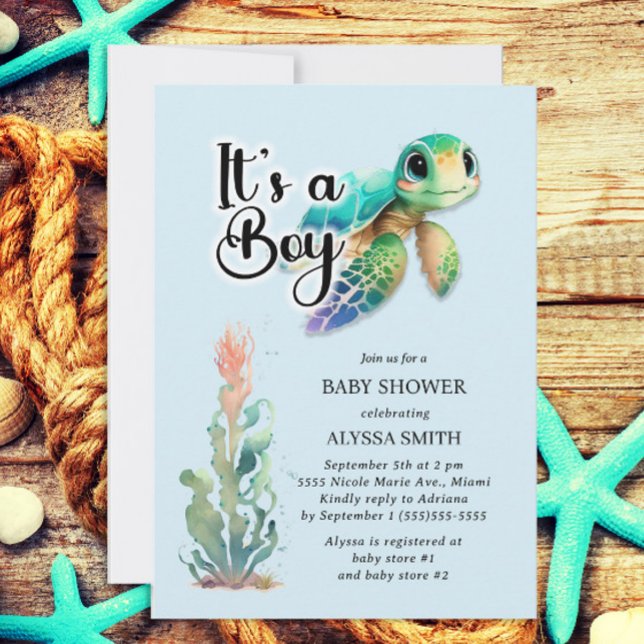 Invitation Fête de naissance garçon Tortue de mer  (Créateur téléchargé)