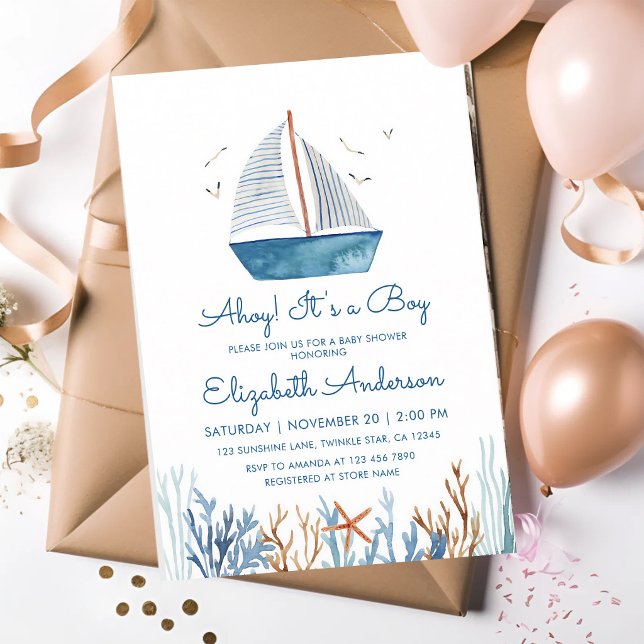 Invitation Fête de naissance garçon voilier nautique (Créateur téléchargé)