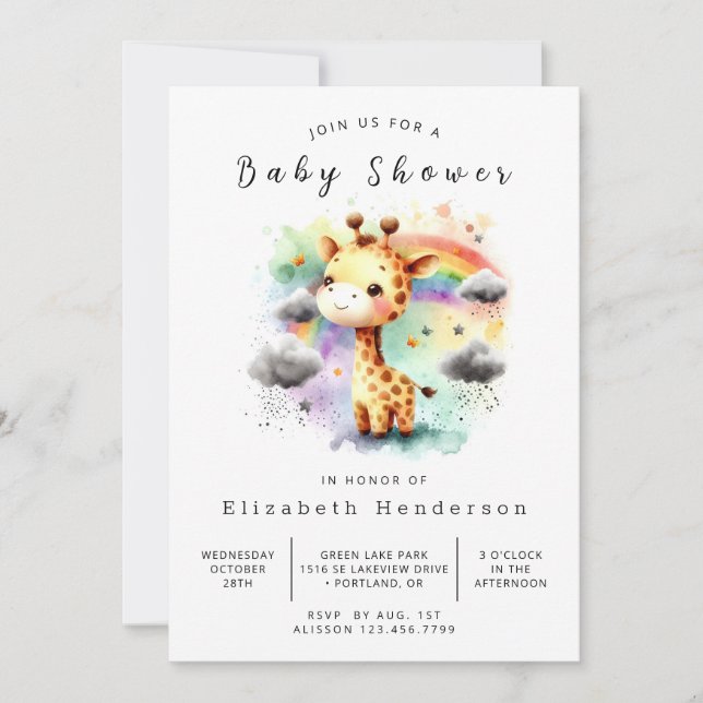 Invitation Fête de Naissance Girafe Douce Personnalisée (Devant)