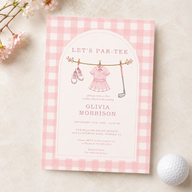 Invitation Fête de naissance Golf Let's Par-tee Fille Rose Gi (Créateur téléchargé)