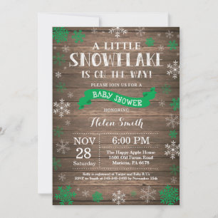 Invitation Fête de naissance hivernale rustique - Flocon de n