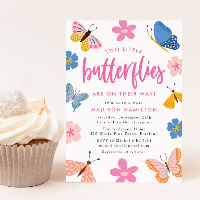 Invitation Fête de naissance jumeaux Deux Petits Papillons (Créateur téléchargé)