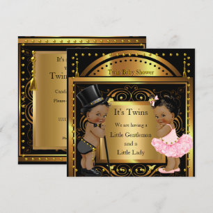 Invitation Fête de naissance jumeaux garçon et fille Gold Eth