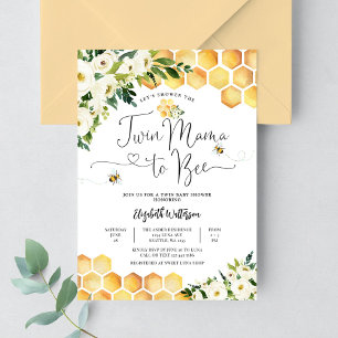 Invitation Fête de naissance jumeaux Mama to Bee genre neutre