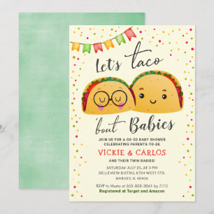 Invitation Fête de Naissance Jumeaux Mixte : Let's Taco Bout 