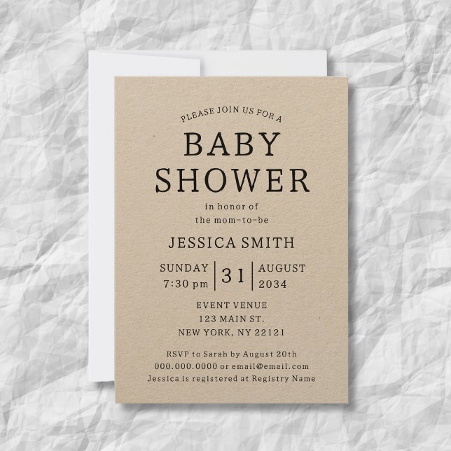 Invitation Fête de Naissance Kraft Simple et Rustique pour le (Rustic Simple Gender Neutral Kraft Baby Shower Invitation
)