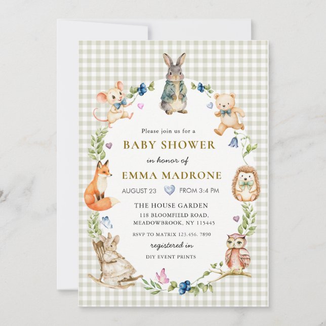 Invitation Fête de Naissance Lapin Mignon en Forêt (Devant)