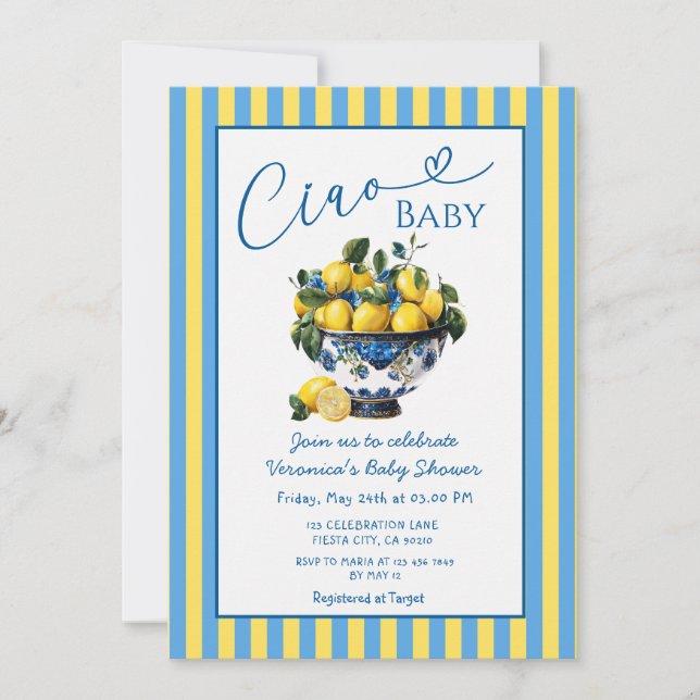 Invitation Fête de naissance Lemon Ciao Baby italienne (Devant)
