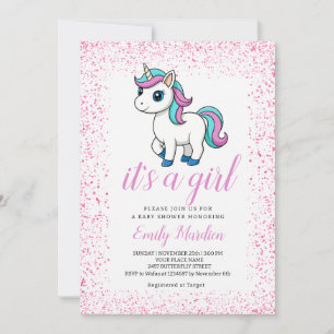 Invitation Fête de naissance licorne aquarelle rose mignonne