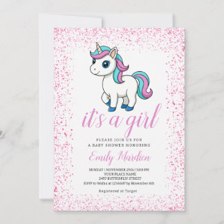 Invitation Fête de naissance licorne aquarelle rose mignonne