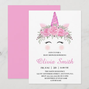 Invitation Fête de Naissance Licorne Fille Mignonne Avec Nom