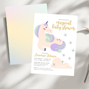 Invitation Fête de naissance licorne pastel arc-en-ciel aquar