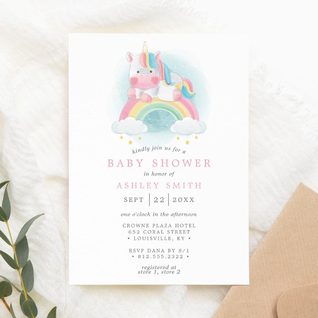 Invitation Fête de naissance licorne pastel arc-en-ciel fille (Créateur téléchargé)