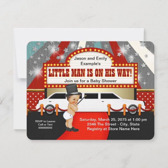 Invitation Fête de Naissance Little Man Limousine Star de Cin (Devant)