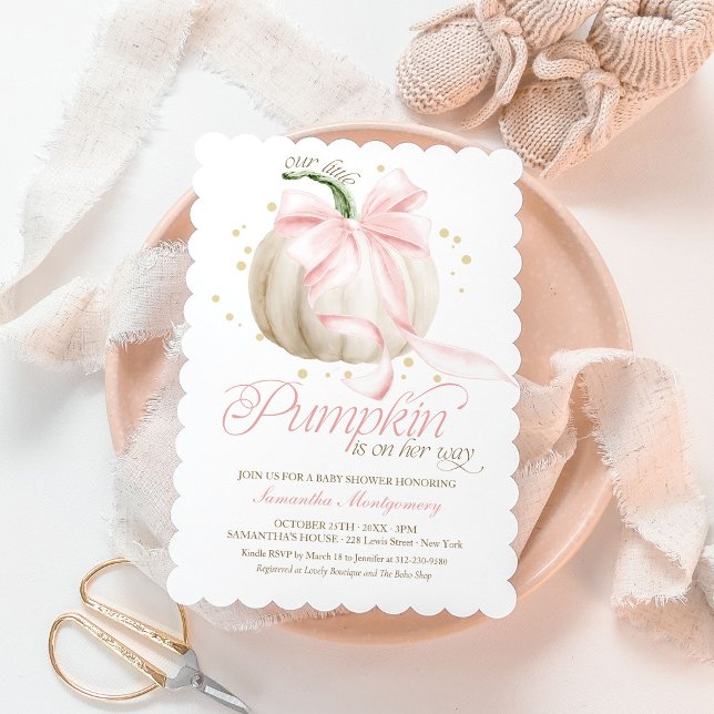 Invitation Fête de naissance Little Pumpkin avec un nœud rose (Créateur téléchargé)