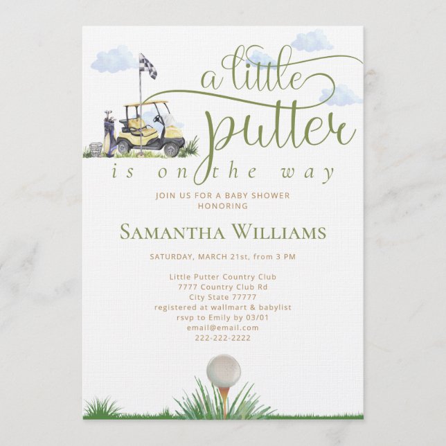 Invitation Fête de naissance Little Putter Golfeur Moderne su (Devant)