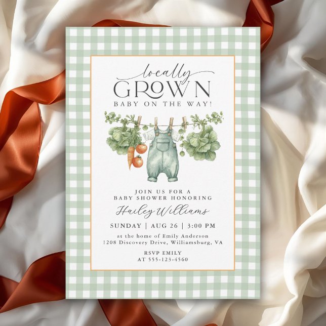 Invitation Fête de Naissance Local Gingham Vert Sauge (May be ordered in printed and digital formats.)