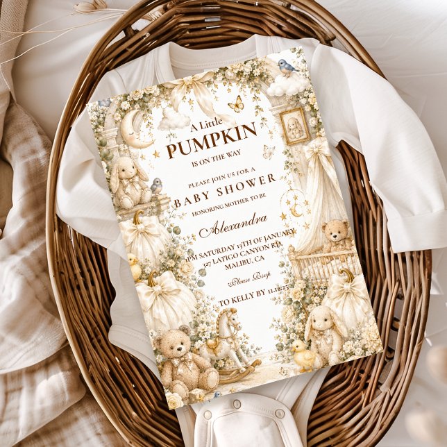 Invitation Fête de Naissance Luxueuse Citrouille Blanche Bébé (Créateur téléchargé)