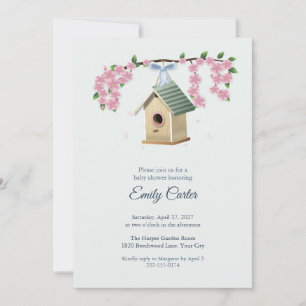 Invitation Fête de Naissance Maison en Bois et Fleurs