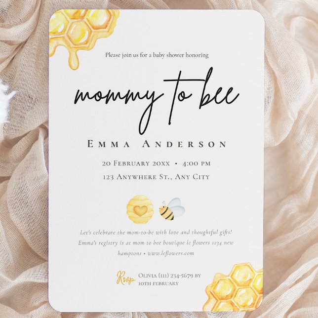 Invitation Fête de naissance Maman abeille neutre pour bébé (Neutral Honey Mommy to bee Baby Shower Invitation)