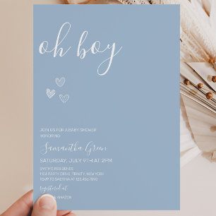 Invitation Fête de naissance minimaliste bleue Oh Boy
