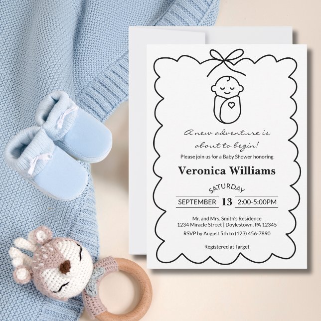 Invitation Fête de Naissance Moderne Bébé Mignon et Nœud Papi (Créateur téléchargé)