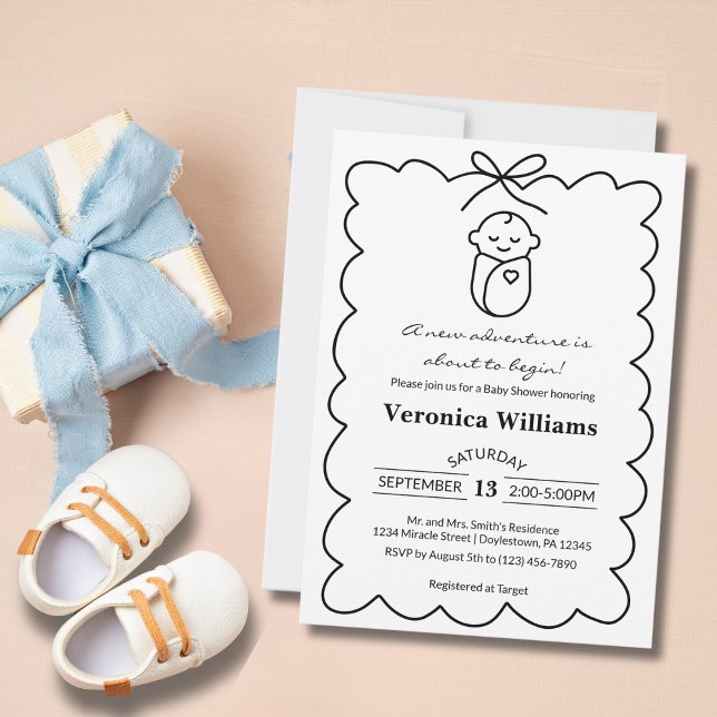 Invitation Fête de Naissance Moderne Bébé Mignon et Nœud Papi (Créateur téléchargé)