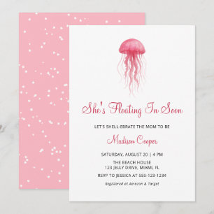 Invitation Fête de Naissance Moderne Fille Méduse Rose Aquare