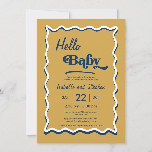 Invitation Fête de naissance Moderne Jaune Poussiéreux & Bleu (Devant)