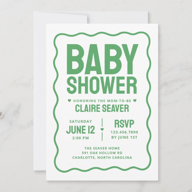 Invitation Fête de Naissance Moderne Verte et Mixte (Devant)