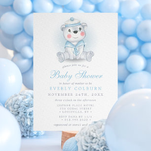 Invitation Fête de naissance nautique Ourson Marin