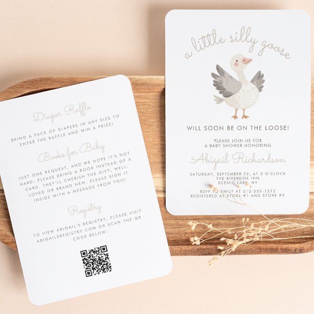 Invitation Fête de Naissance Neutre Code QR Beige Oie Rigolot (Créateur téléchargé)
