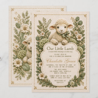 Invitation Fête de naissance neutre en vert sauge pour Petit