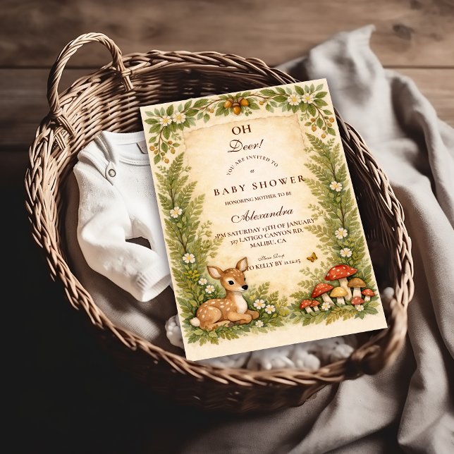 Invitation Fête de Naissance Oh Deer Woodland Bébé (Créateur téléchargé)