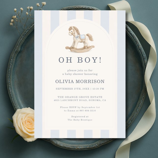 Invitation Fête de Naissance Oh Garçon Cheval à Bascule Bleu (Créateur téléchargé)