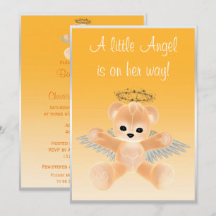 Invitation Fête de naissance Ourson Ange Orange