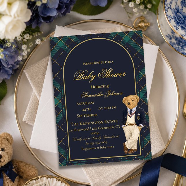Invitation Fête de naissance ourson argent ancien Prépa  (Créateur téléchargé)